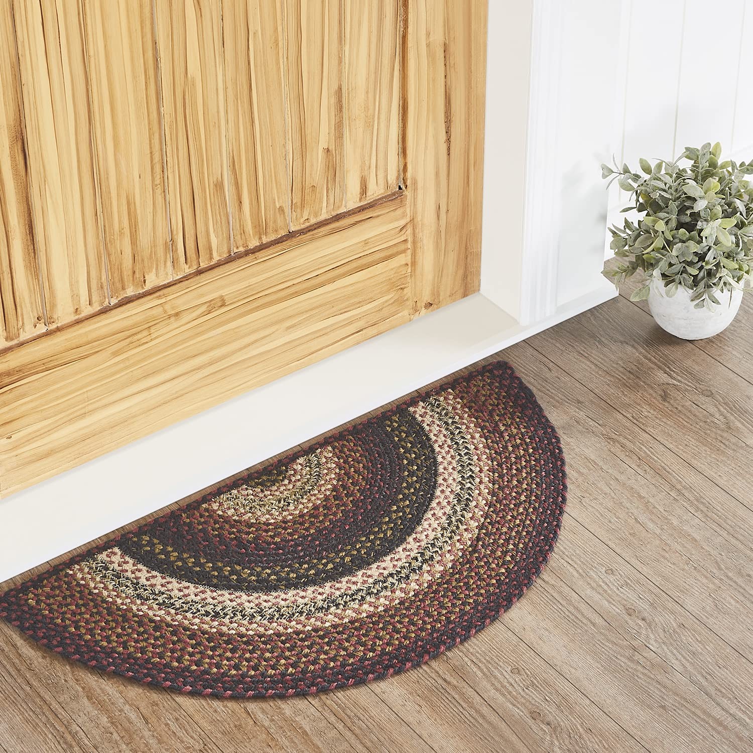VHC Brands Beckham Rug, Jute 1’5″ x 2’9″ (Semicircular), Red, Black, Tan