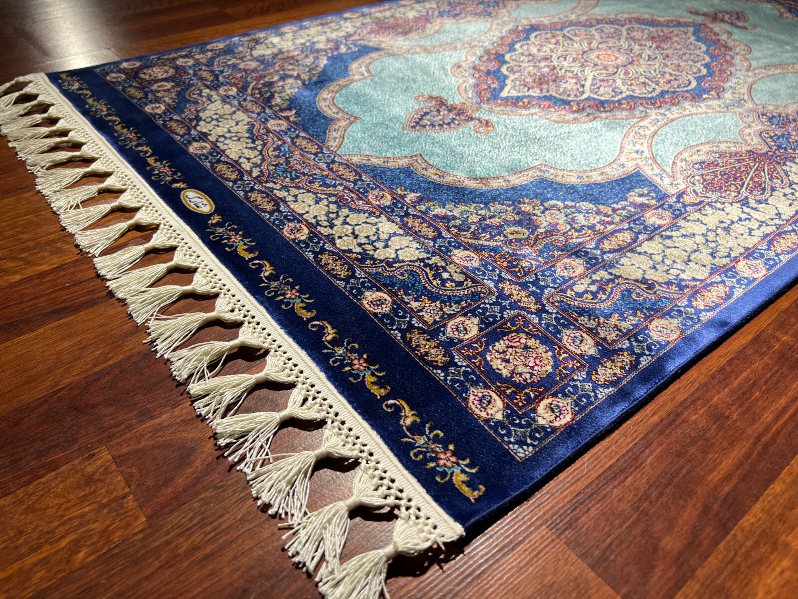 3×5 ft Mini Turkish Silk Rug – Blue Authentic Design, Luxury Housewarming Gift