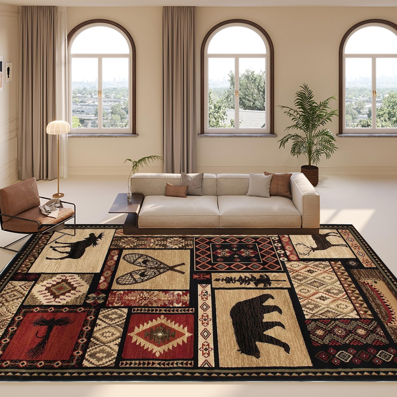Black Bear Deer Wildlife Area Rugs 5’x8′ for Living Room Rustic Animals Print…