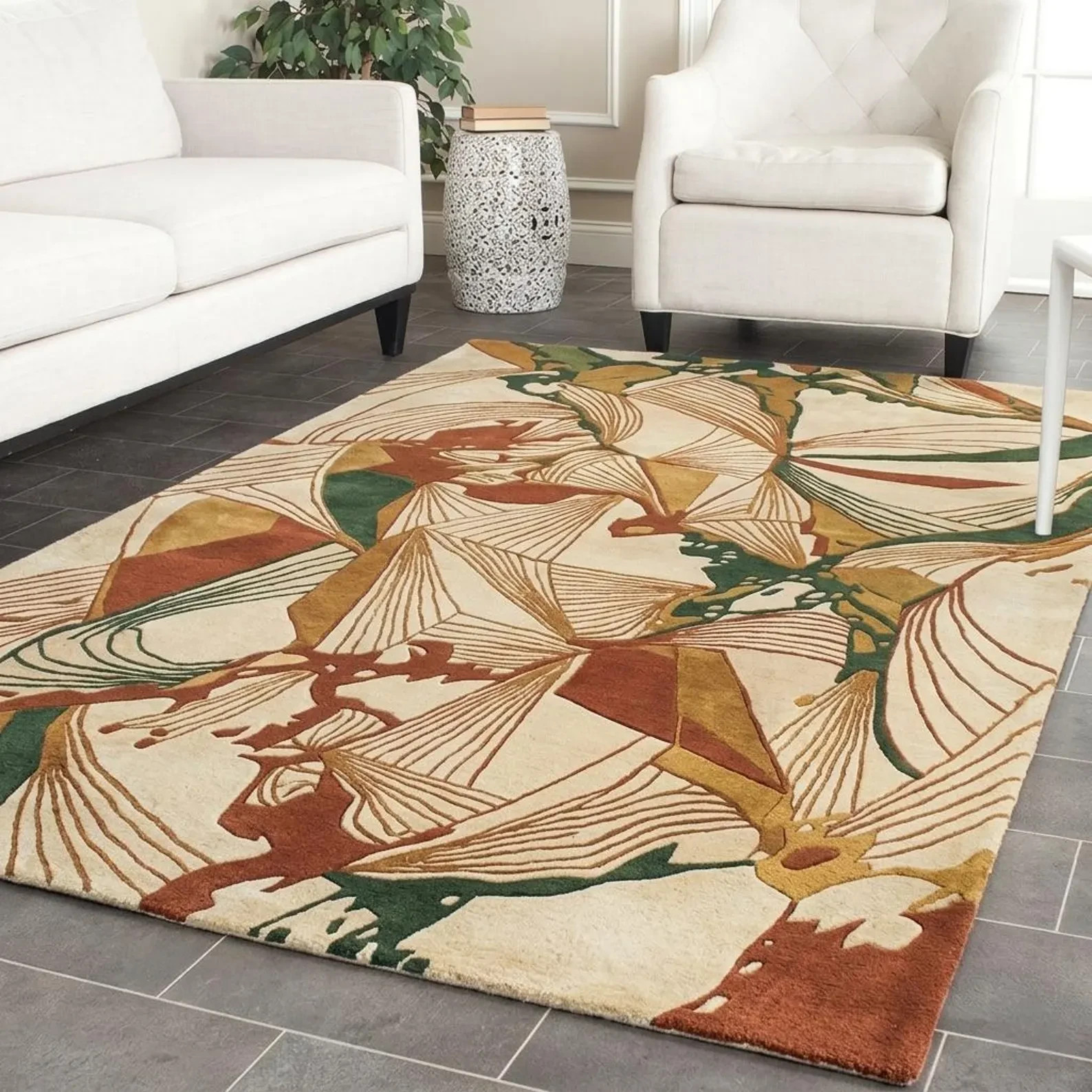 Abstract Modern Area Rug, Geometric Floral Rug, Contemporary Living Room Carpet,