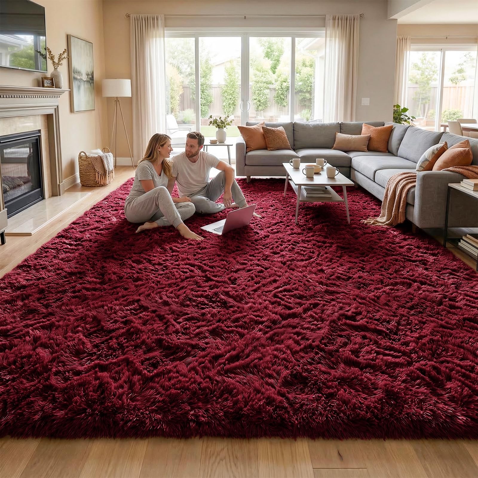 DweIke Fluffy Burgundy Red Rugs for Bedroom Living Room, 3×5 Feet Soft Plush …