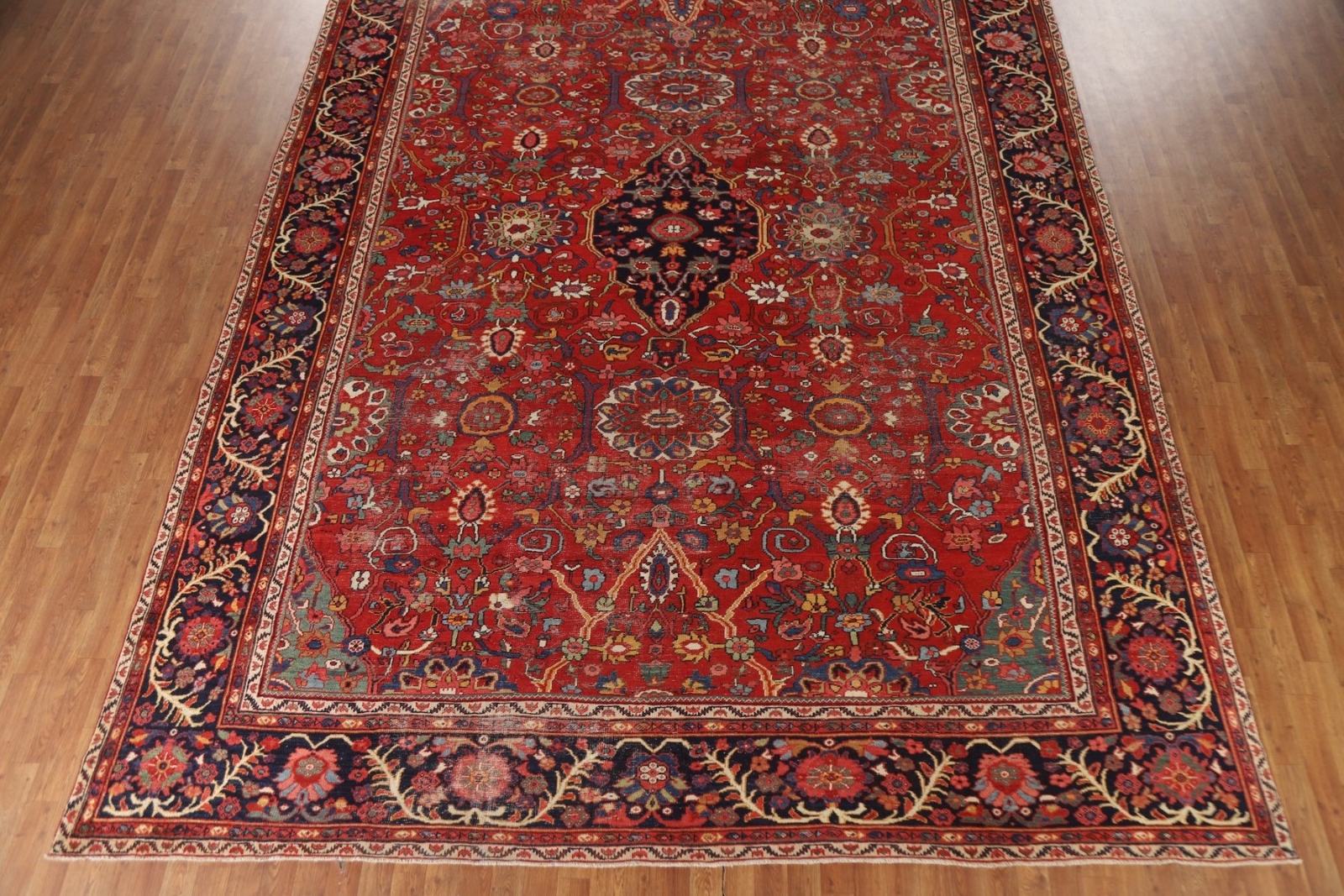Pre-1900 Antique Vegetable Dye Large Rug 11×15 ft. Sultanabad Handmade Carpet