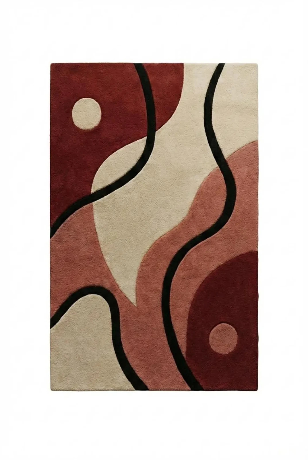 Luxury Hand tufted Graphic Rug Modern Earthy Red Cream Swirling Line Carpet