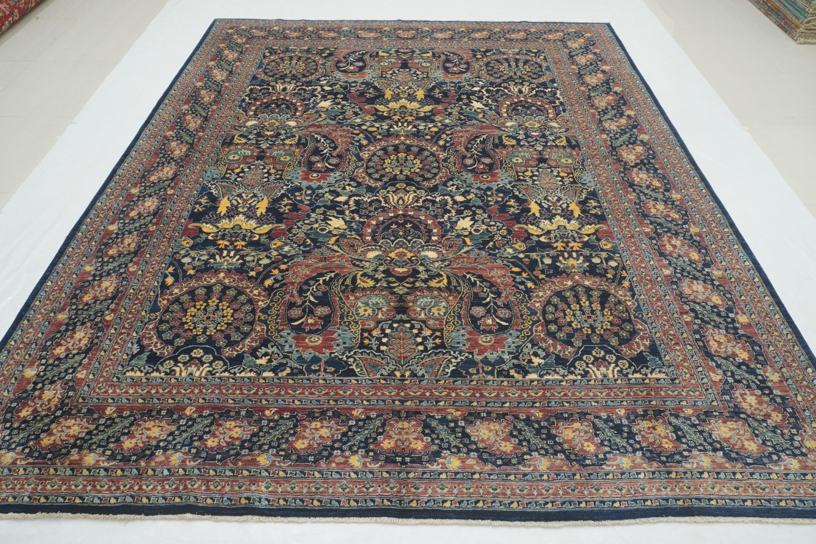 8×10 Navy Blue Turkish Hereke Hand Knotted Wool Oriental Rug