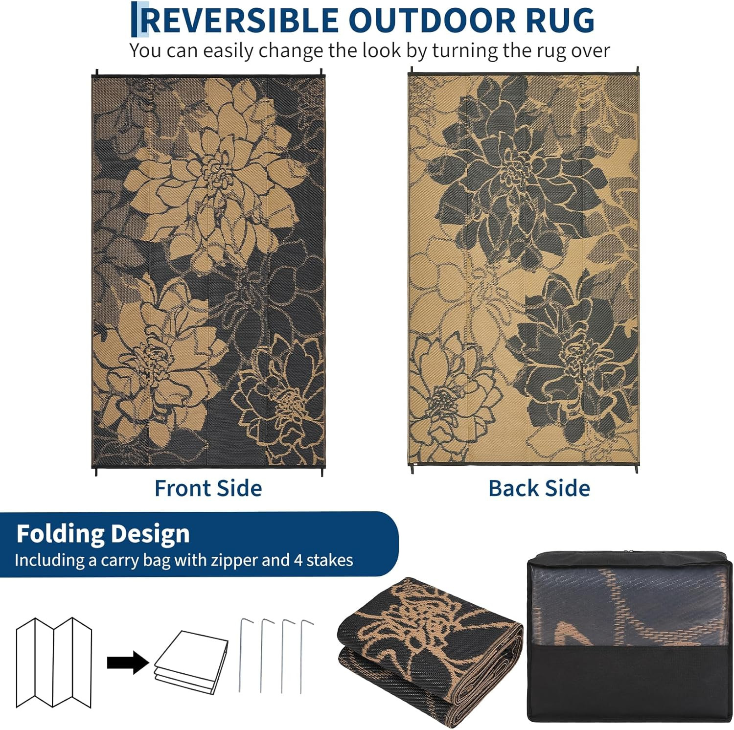 8×10 Outdoor Rug Waterproof Reversible Plastic Straw Patio Camping Mat Brown