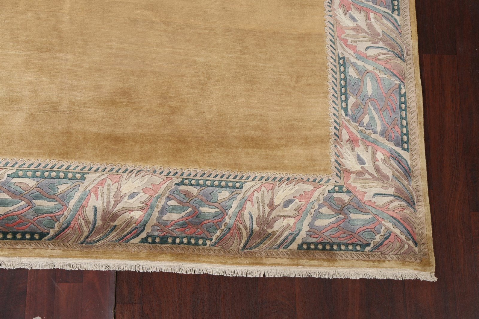 Bordered Wool Nepalese Rug 8×10 Ft Hand-Knotted Oriental Rug Gold Modern Rug