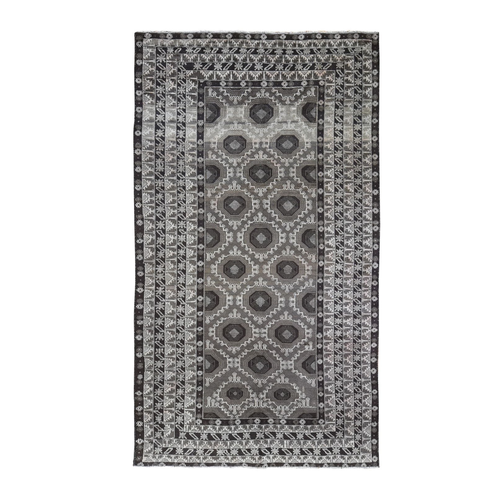 5’8″ x 9’10” Silver and Charcoal Black Washed Pure Wool Hand Knotted Rug R59564
