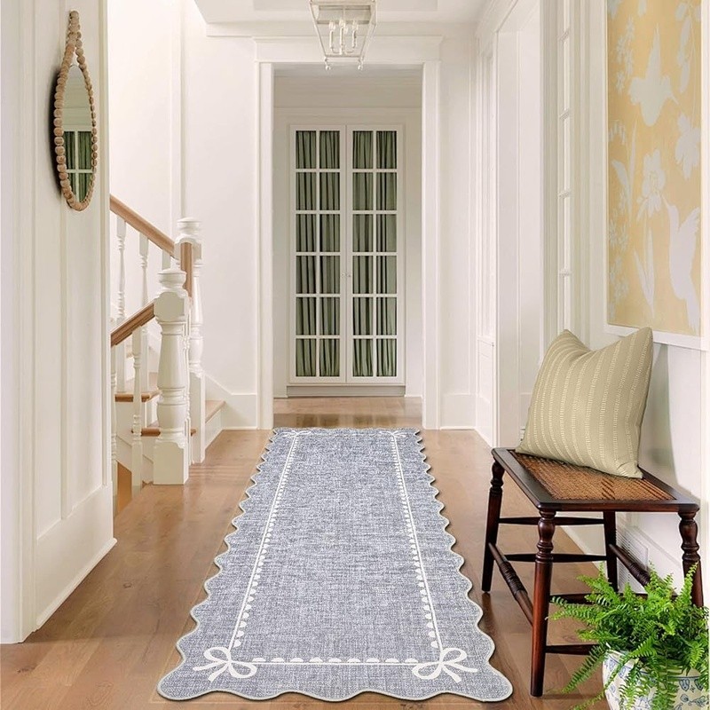 Scalloped Bow Non-Slip Area Rug Soft Washable Faux Wool Kids Pets Friendly New