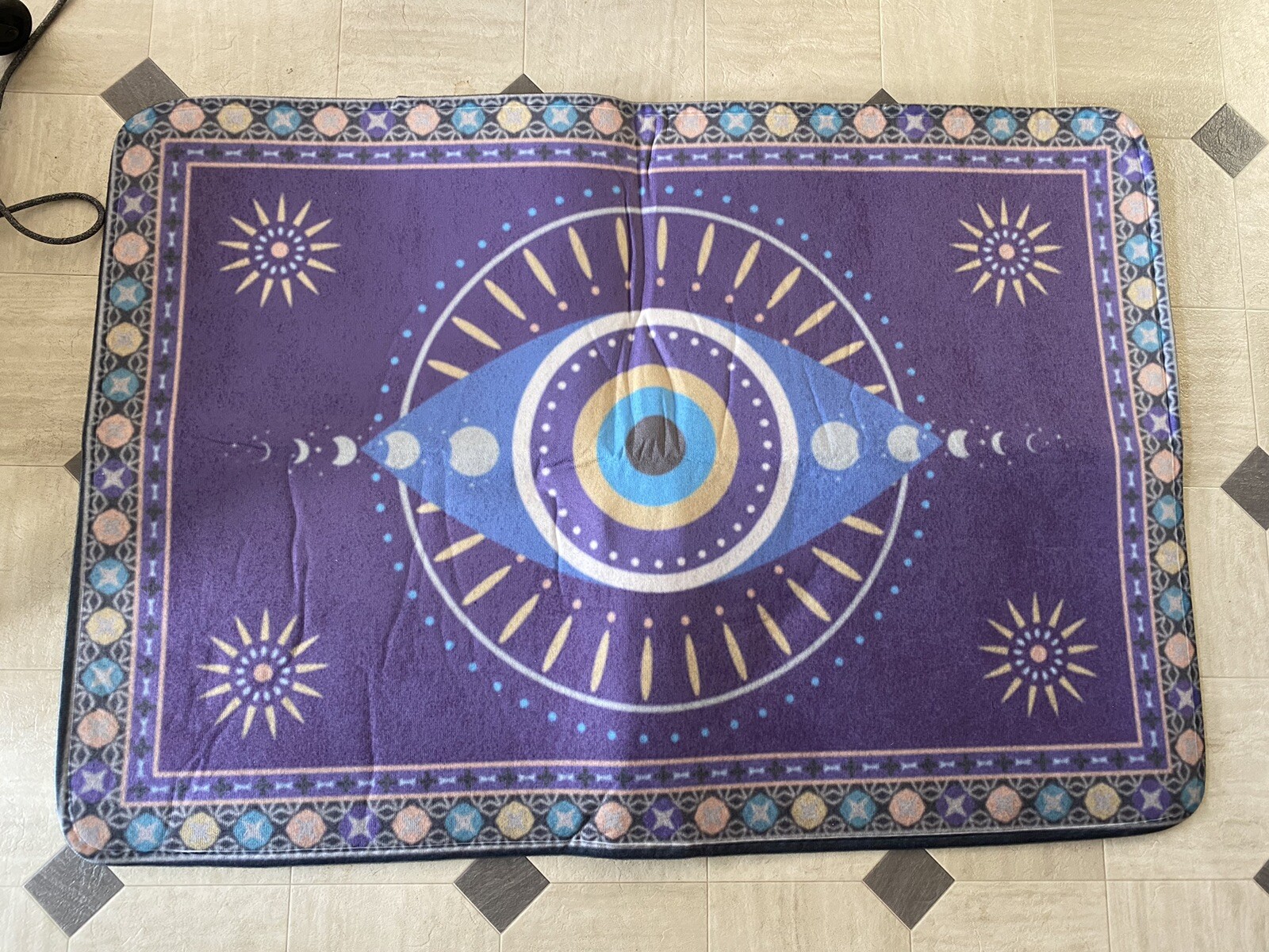 Purple Blue Evil Eye Mat 23.6” X 35.4” Non-Slip Tribal Throw Mat Super Soft New