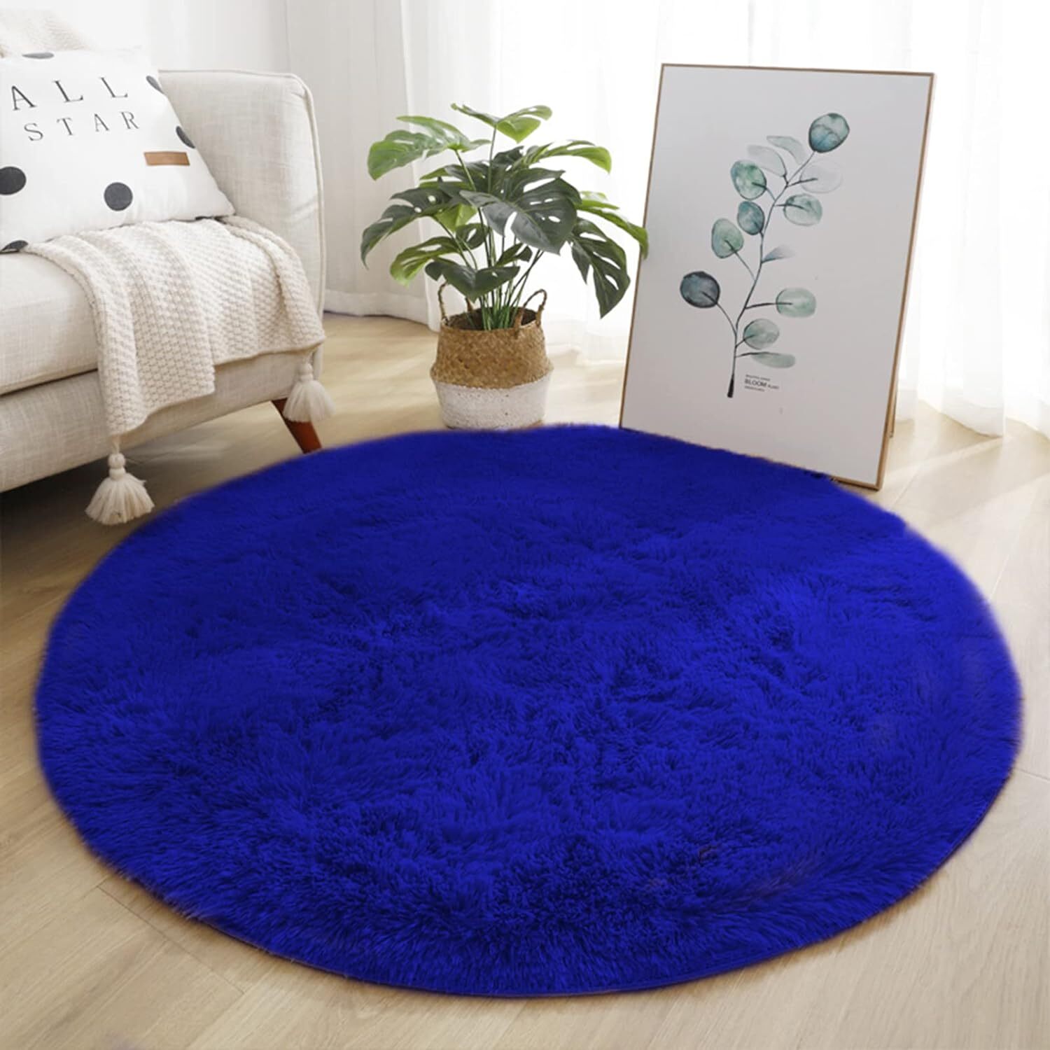 Lifup Soft Fluffy Round Area Rug, Cozy Plush Shaggy 2.6 Feet, Royal Blue