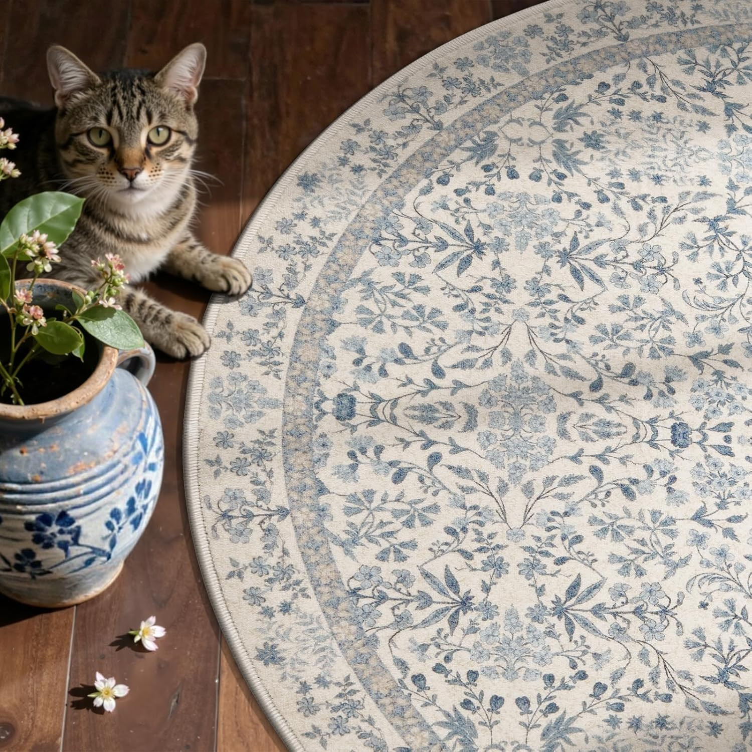 Zenith 7×7 Floral Corner Rug – Soft, Non-Slip, Washable for Any Room