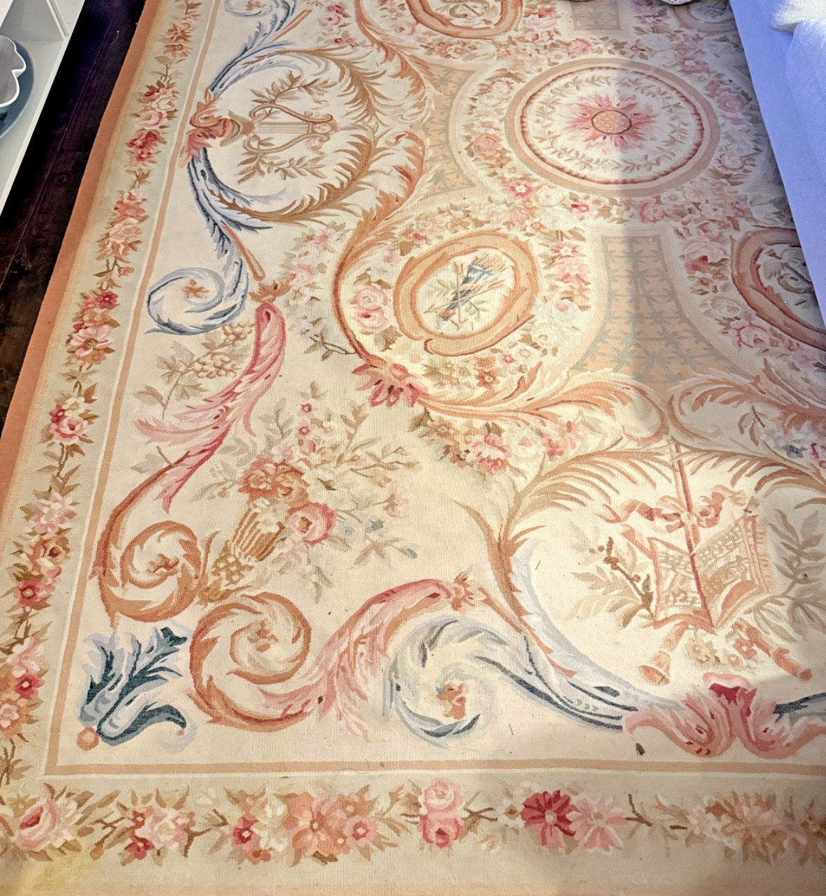 10×13 Rug and Kilim Aubusson style Rug. Beige with green, blue, and pink floral