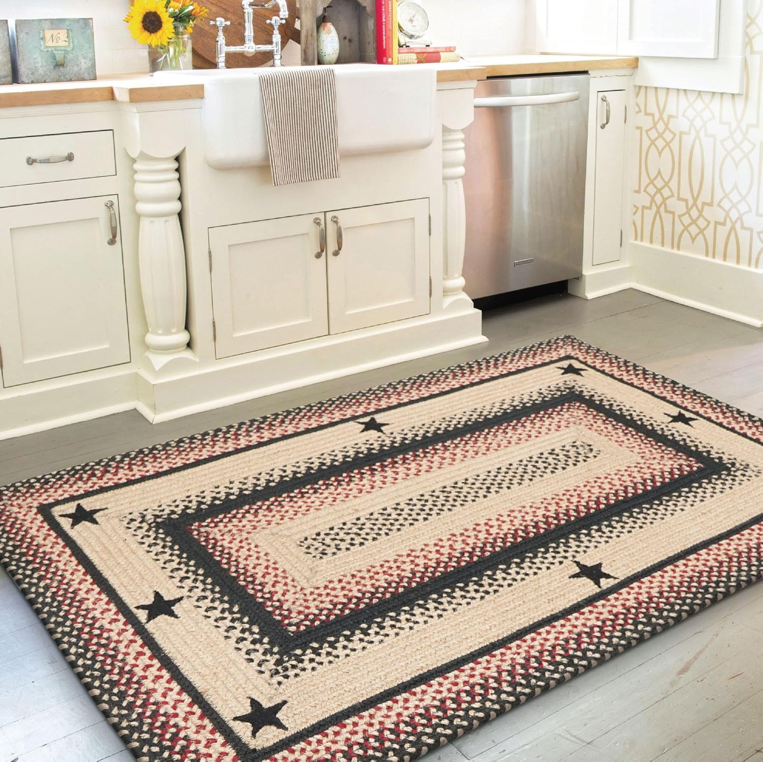 Gloucester Jute Braided Rug 27X45In Rect Black-Tan-Red Natural Jute Rug. Uses- I