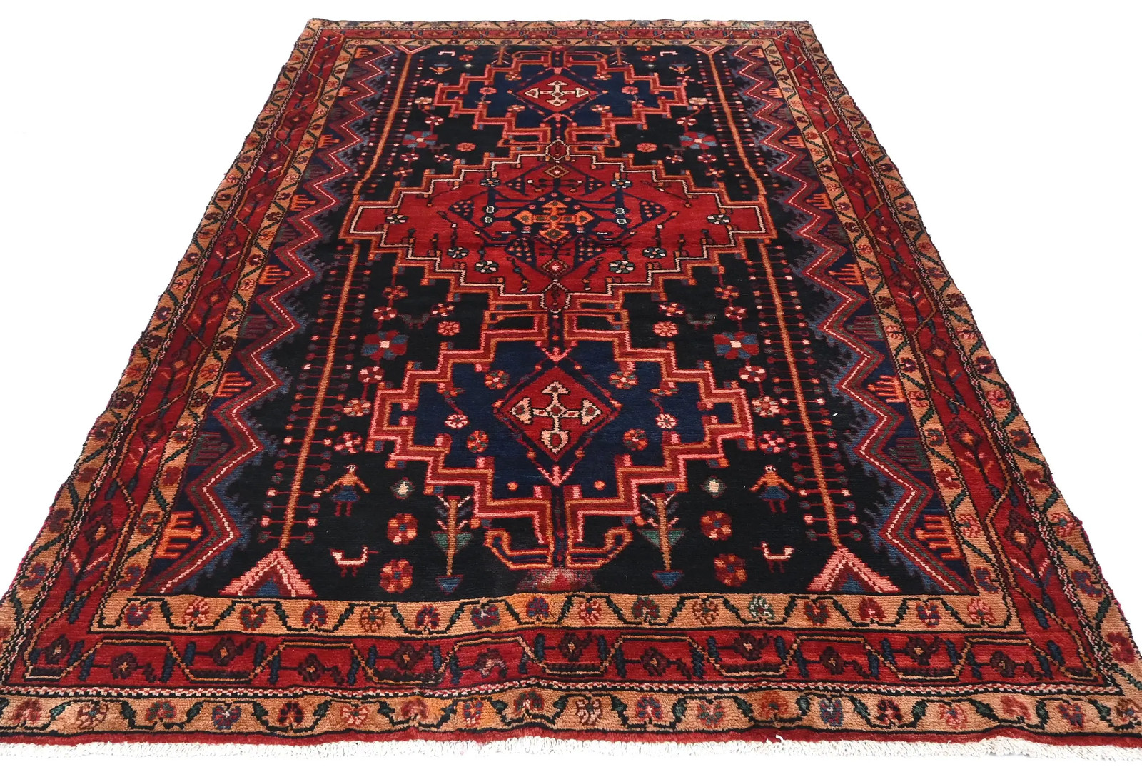 5×8 Vintage Purple Tribal Pictorial Rug Hand-Knotted Wool Oriental Carpet