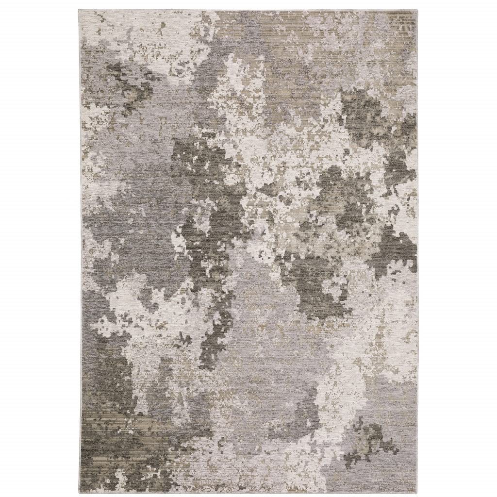 10′ X 13′ Grey Ivory Beige Tan Brown And Black Abstract Power Loom Stain