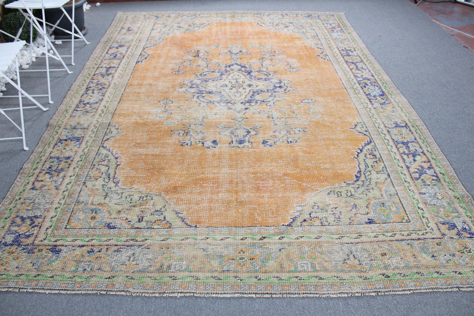 7,5×10,4 ft Rug, Vintage Rug, Turkish Orange Wool Oriental Rug