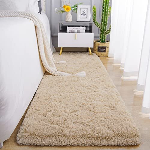 Soft Runner Rug for Bedroom Living Room Plush Fluffy Rug Shag 2×6 Feet Camel