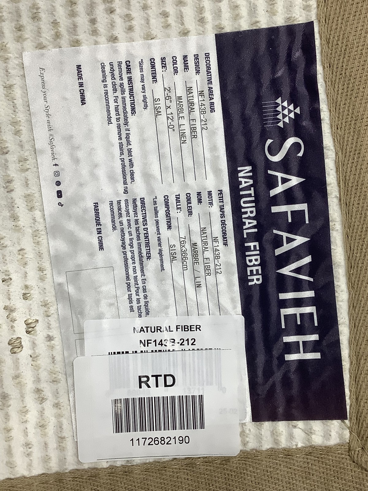 MARBLE / LINEN 2′-6″ x 12′-0″ Damaged Rug, Reduced Price 1172682190 NF143B-212