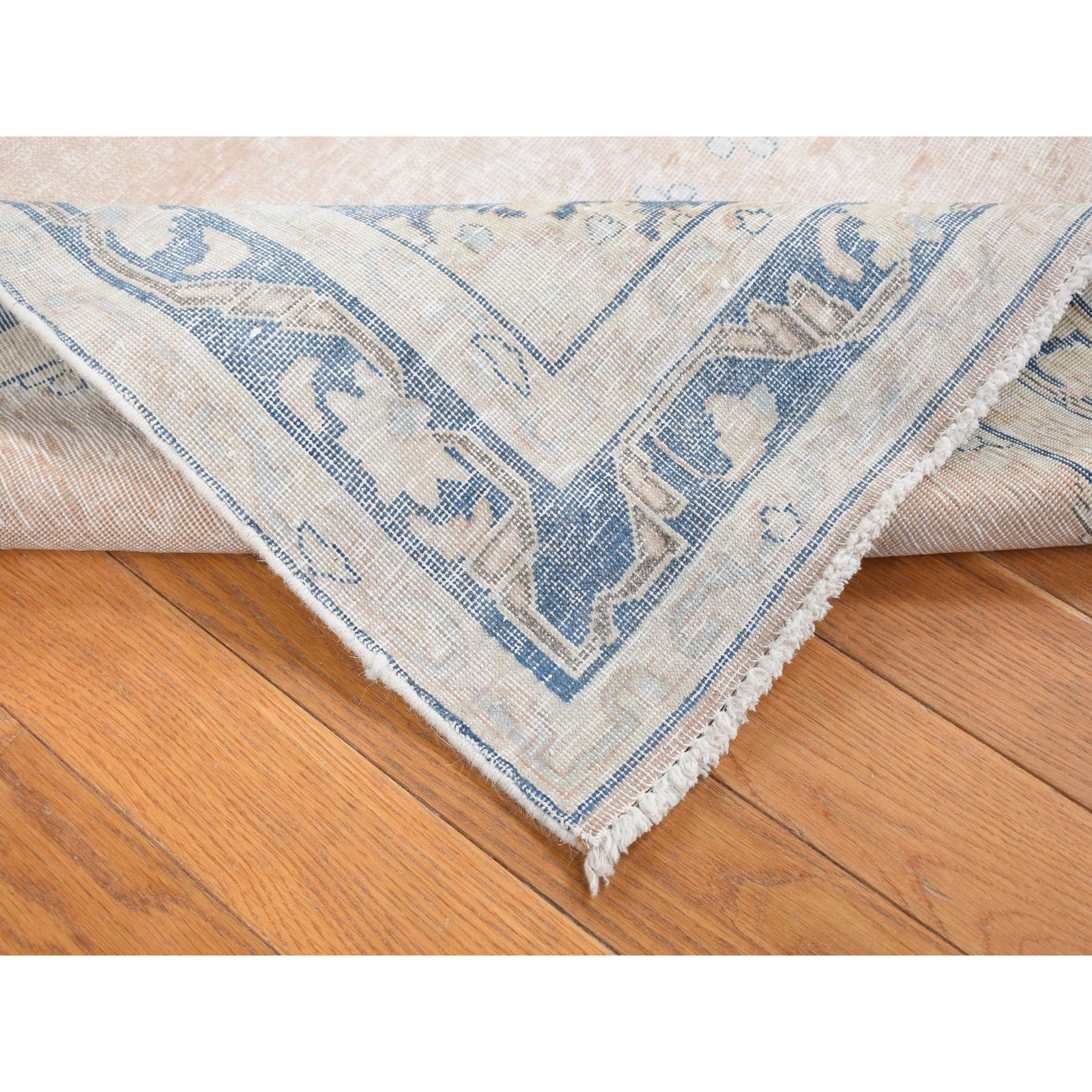 4’7″ x 7’6″ Pink Worn Wool Hand Knotted White Wash Vintage Karman Rug R87930