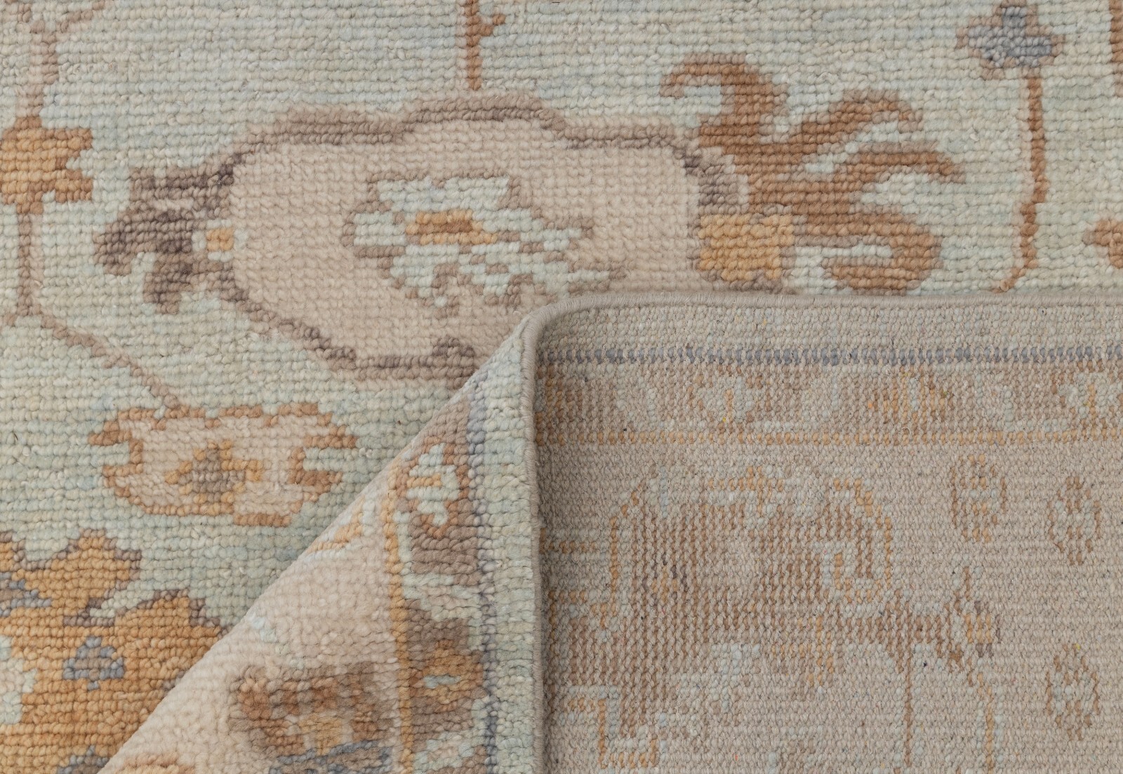 8×10 Light Blue with Powder Pink Hand-Knotted Oushak Wool Rug I P-1151