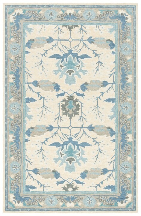 Arts & Crafts William Morris Style Hand-Hooked Wool Blue Area Rug *FREE SHIPPING