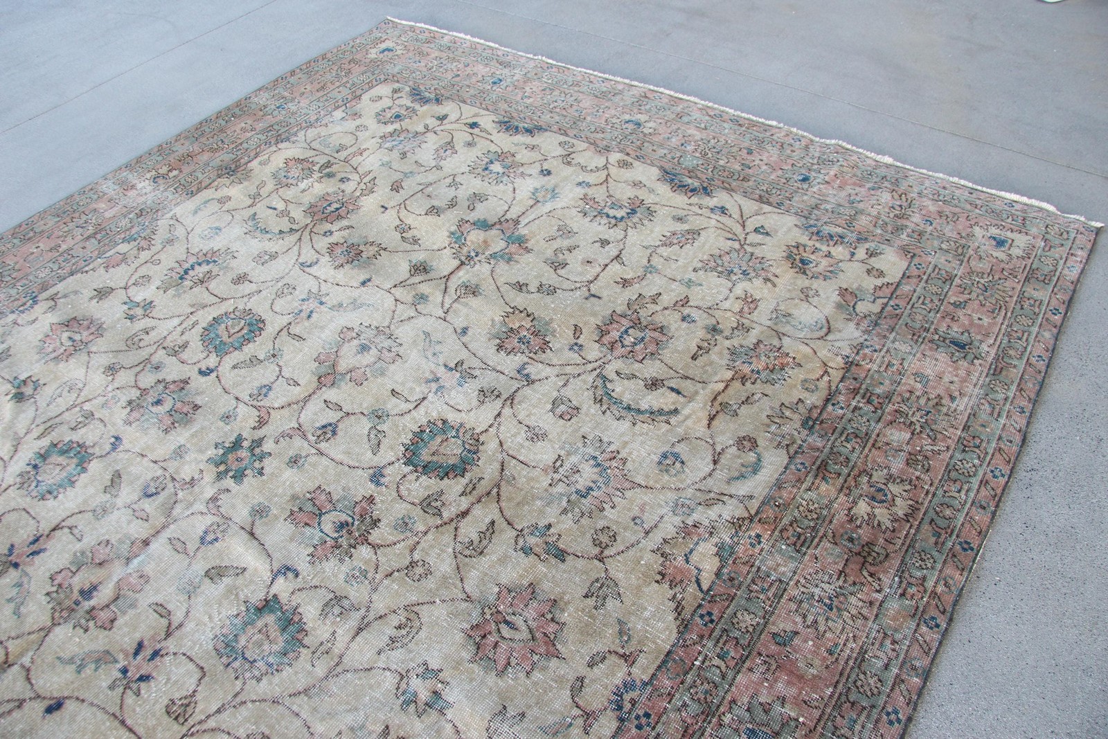 Vintage Turkish Rug, 8×11,2 ft Rug, Blue Oversize Polka dot Rug