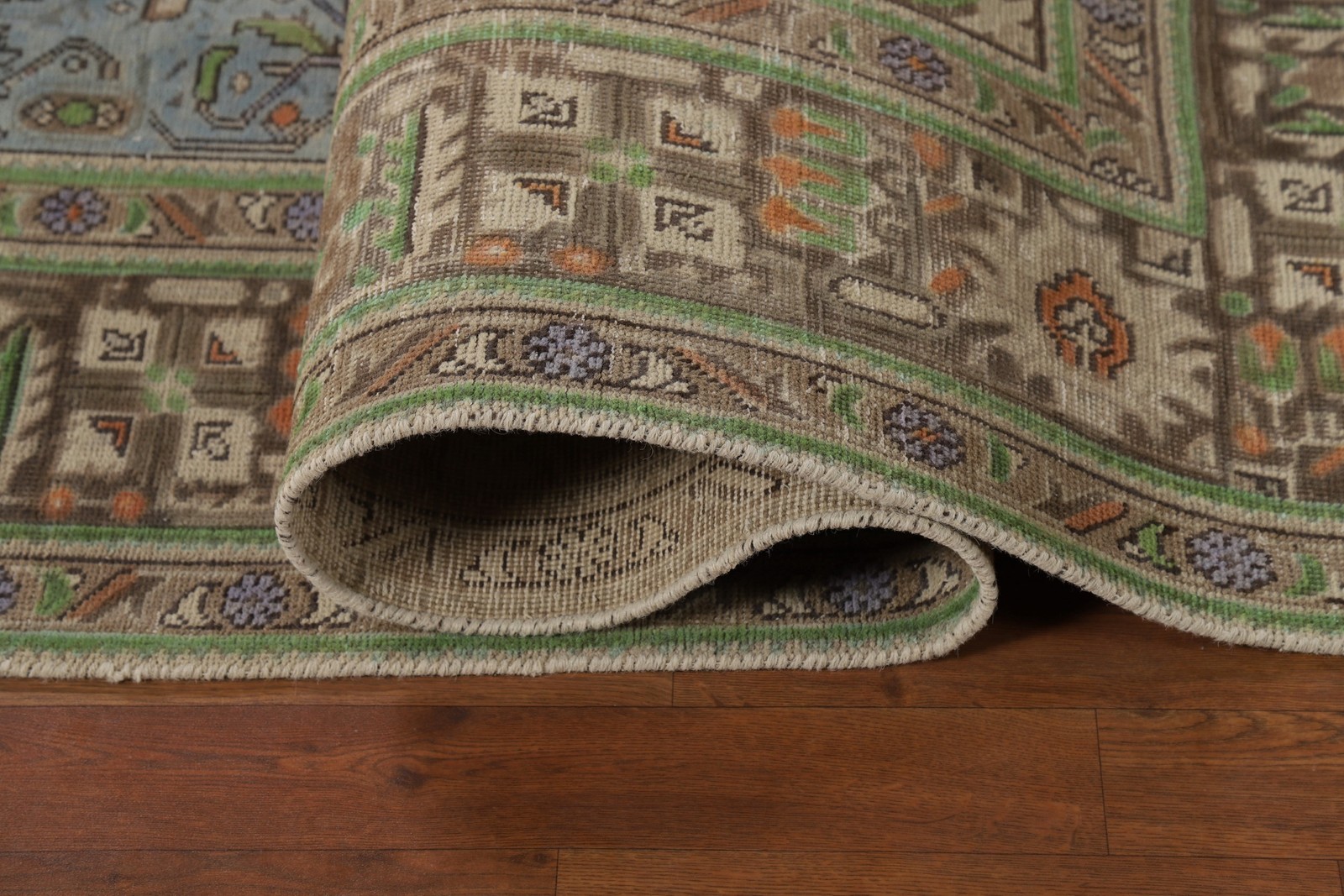 Light Blue Living Room Area Rug 7×10 Wool Handmade Over-Dyed Vintage Carpet