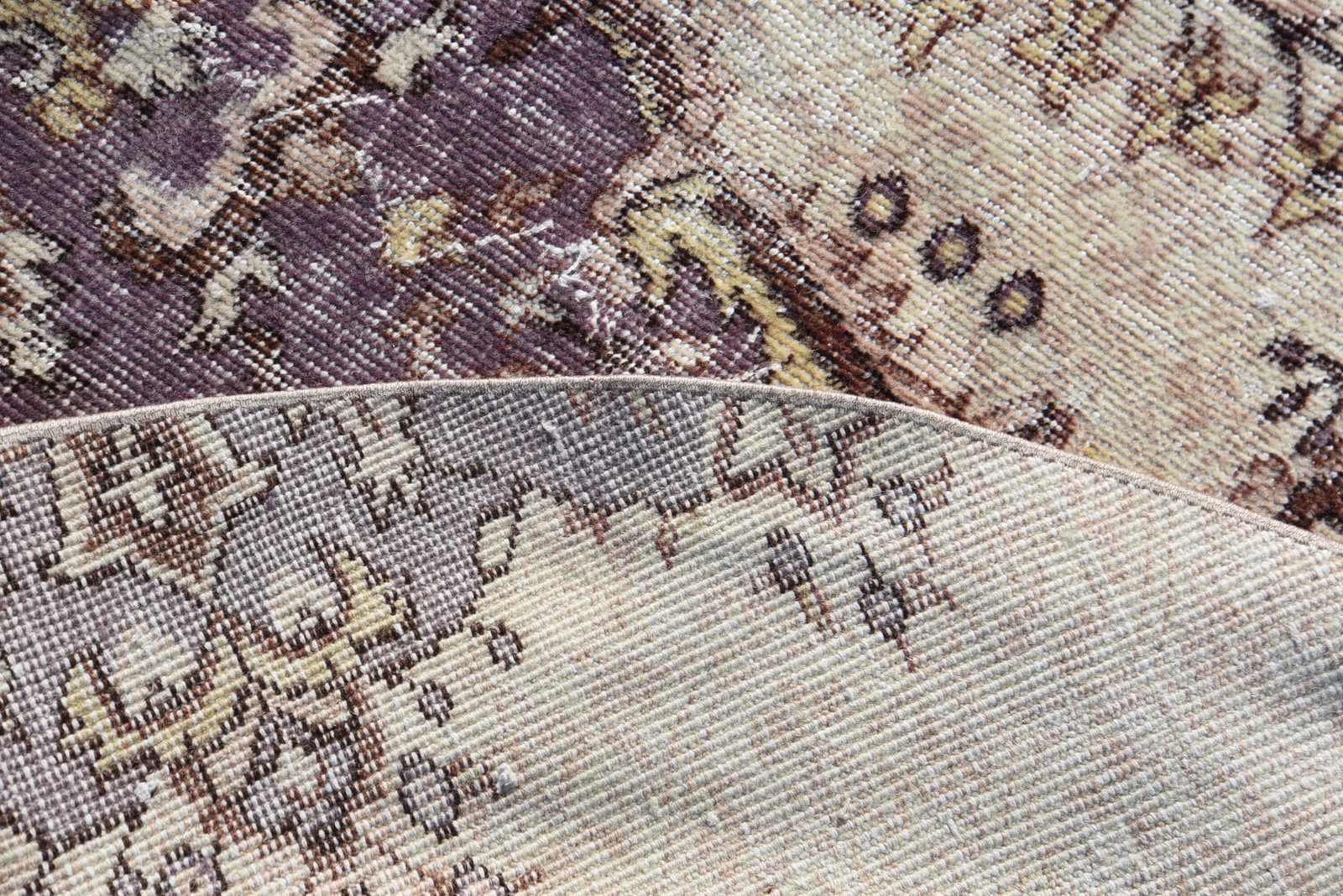 Turkish Rug, 5,6×5,6 ft Vintage Rug, Beige Purple Patchwork Wool Rug