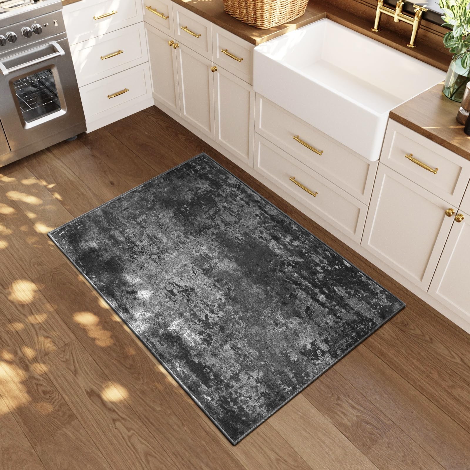 Entrance Rugs Indoor 2×3 Black Entry Rug Washable Abstract Black Small Area R…