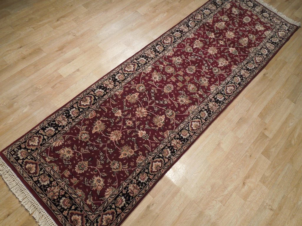 3′ x 8′ Red Lavaar Wool & Silk Fine Quality Runner Rug 19006