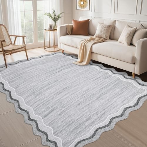 Scalloped Washable 8×10 Rugs for Living Room Bedroom Large Scalloped Solid