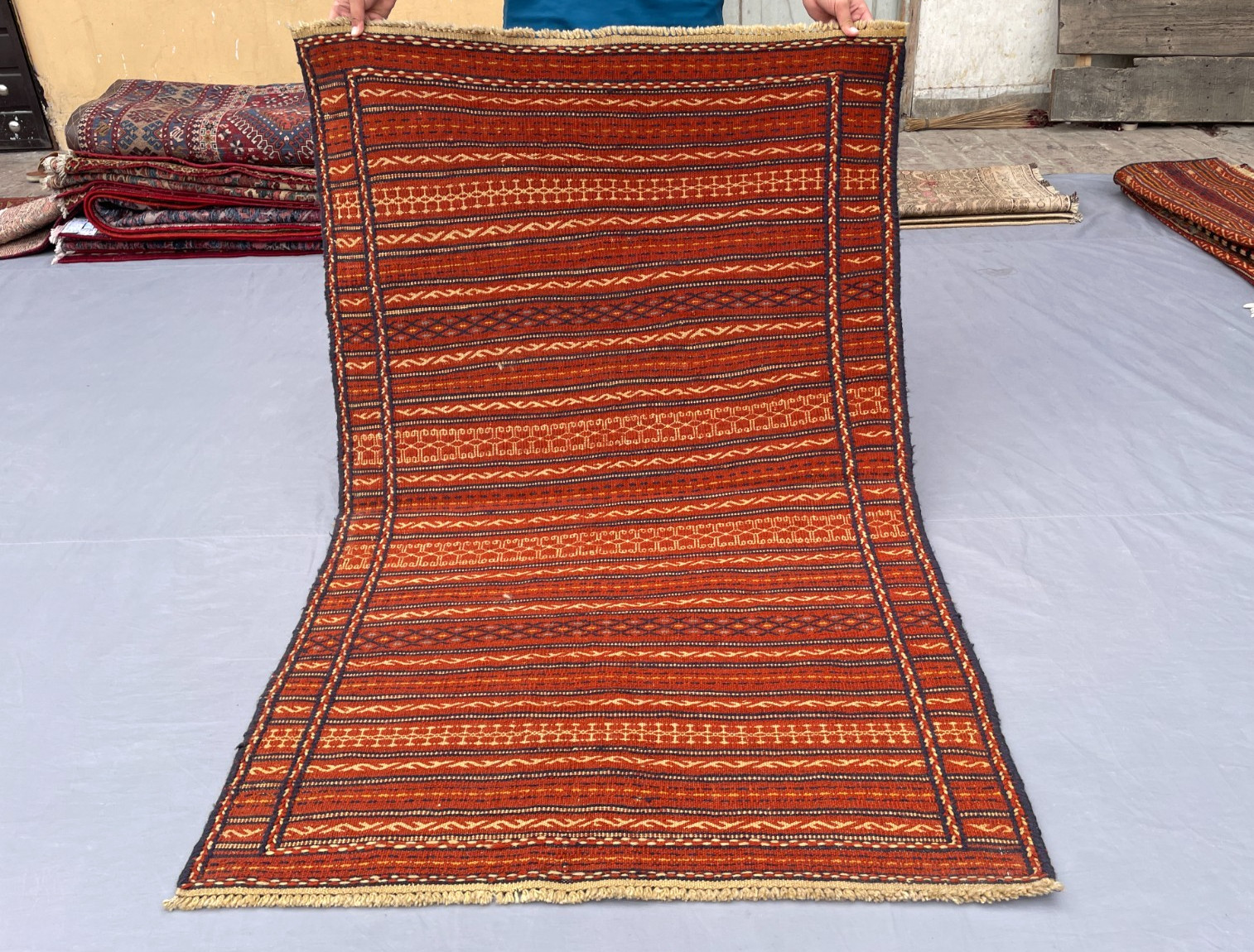 3’6 x 5’4 Ft Elegant Afghan Kilim Rug – Handmade Tribal Striped Flatweave Carpet