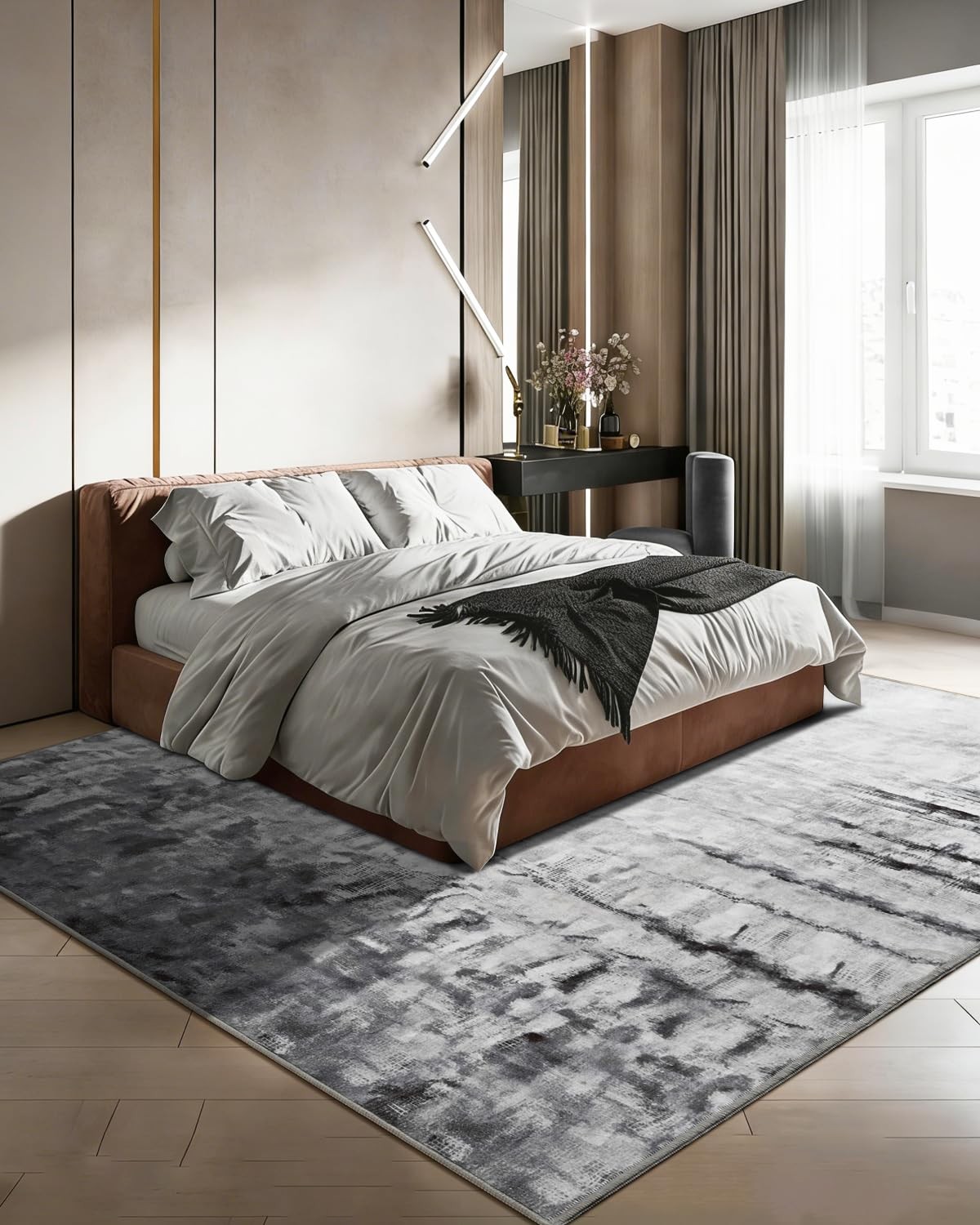 8×10 Area Rug Non-Slip Soft Washable Modern Abstract Light Gray – Indoor Use
