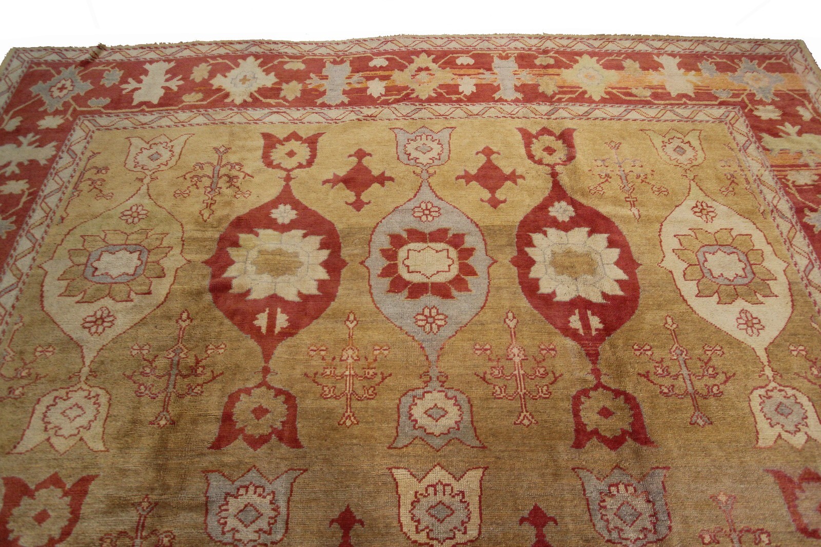 12×15 Vintage Turkish Oushak Rug Geometric Art Nouveau 361cm x 463cm