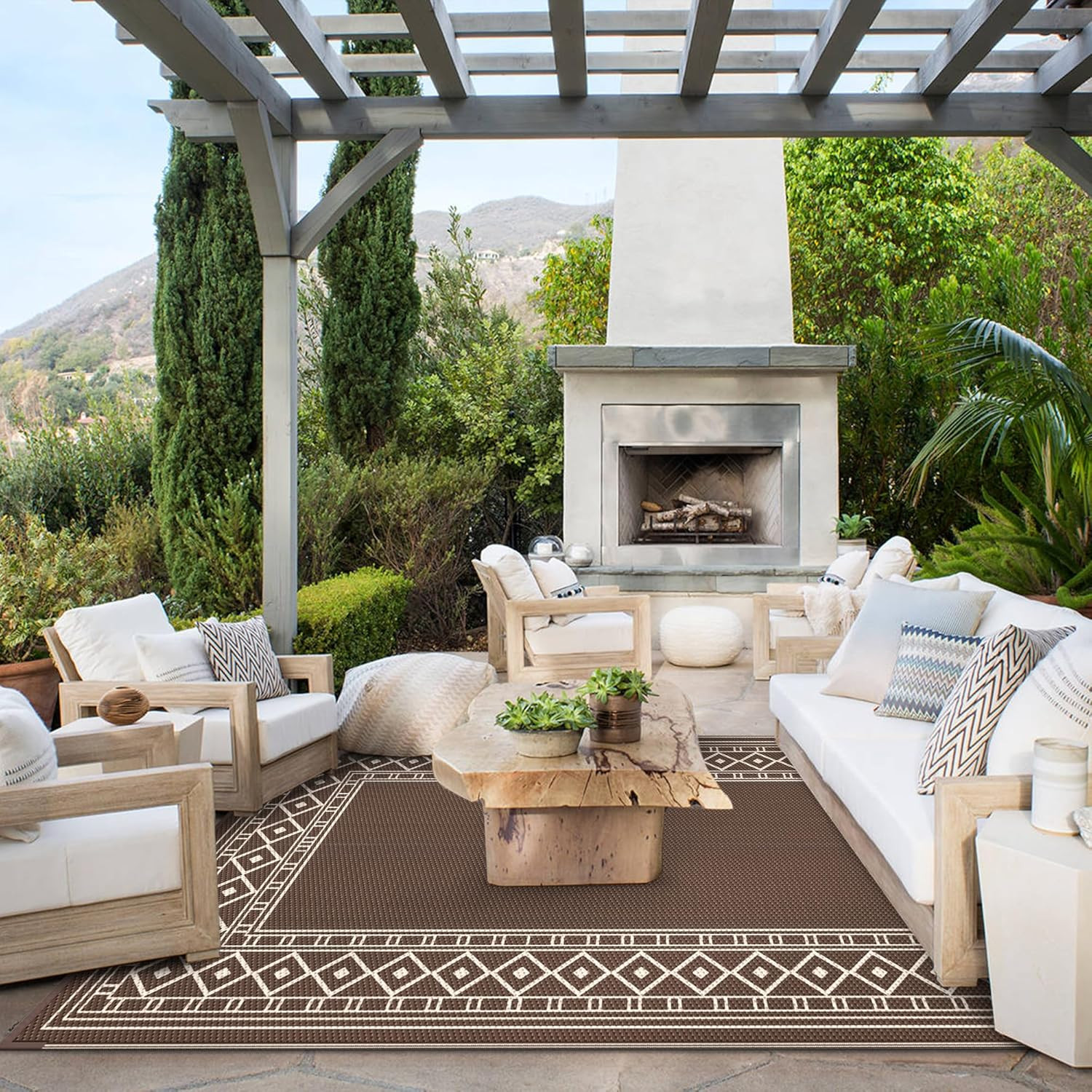 GENIMO Outdoor Rug, Waterproof Plastic Rugs for Patio, 5’X8′ Coffee Beige | outs