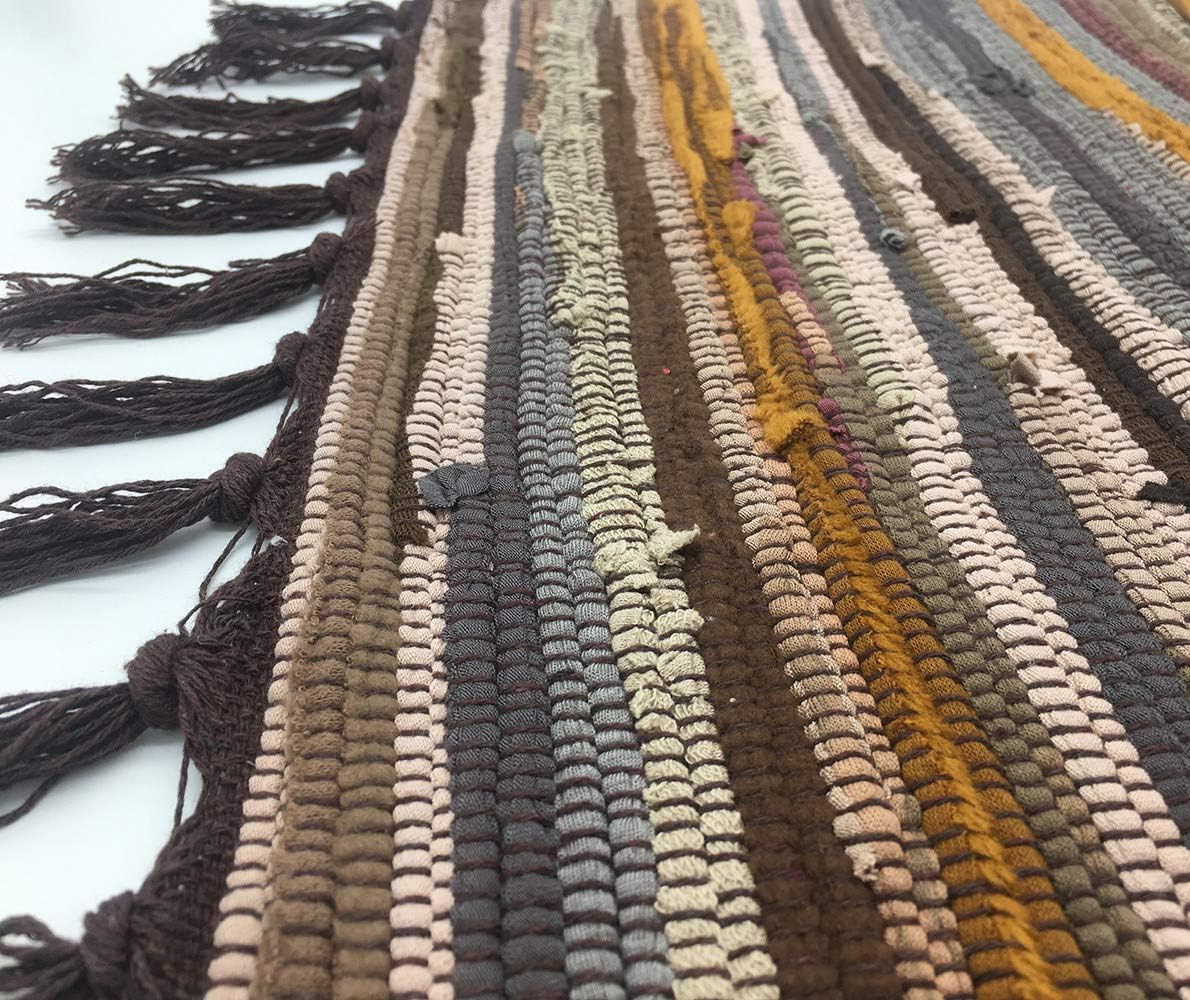 Chindi Rag Rug, Machine Washable Cotton Reversible Rag Rug Hand Woven Multi Colo