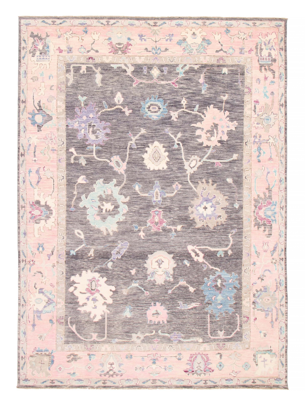 Traditional Dark Grey Hand-knotted Oriental Carpet 9’3″ x 12’2″ Wool Area Rug