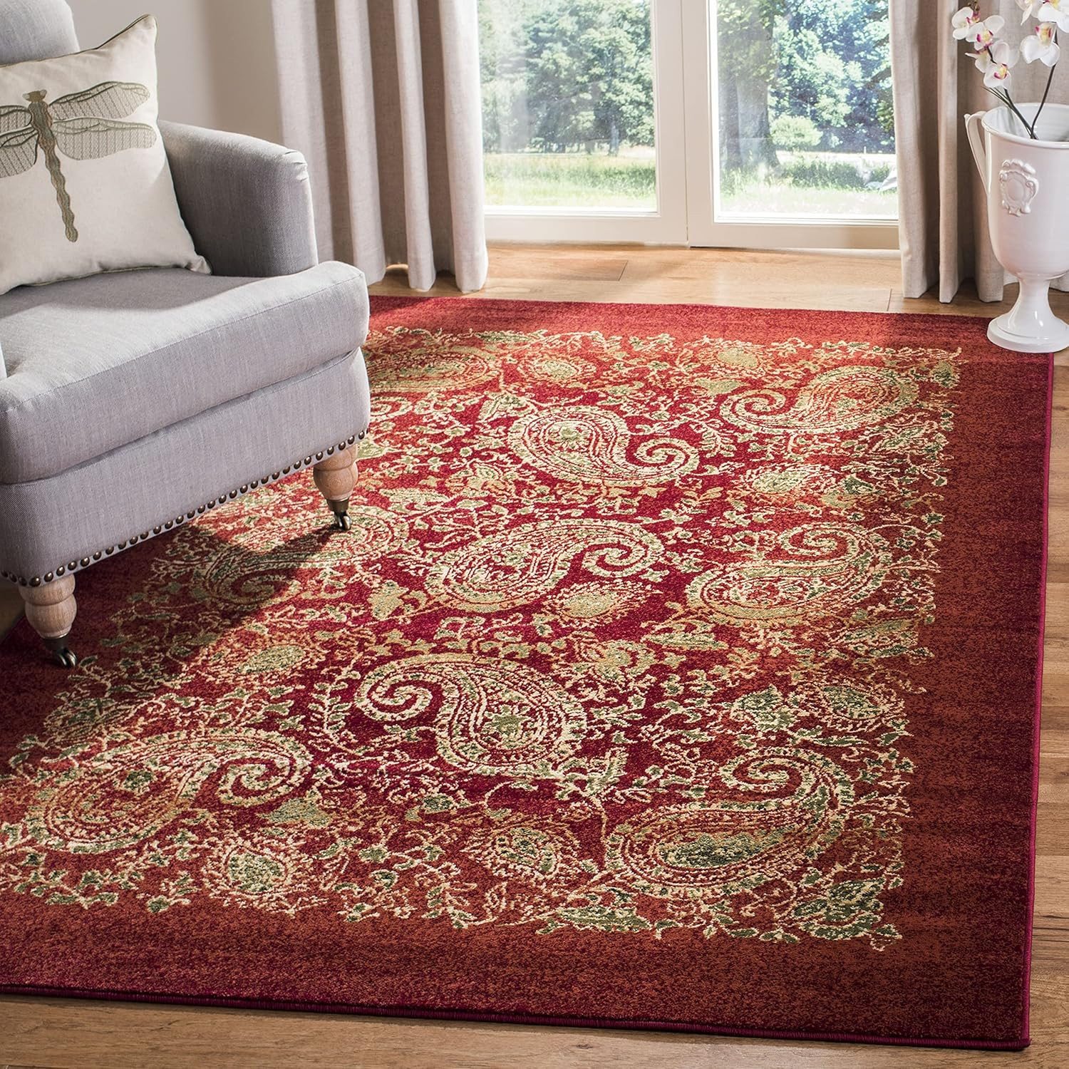 Lyndhurst 6′ x 9′ Red Multi Area Rug, Traditional Paisley, Non-Shedding