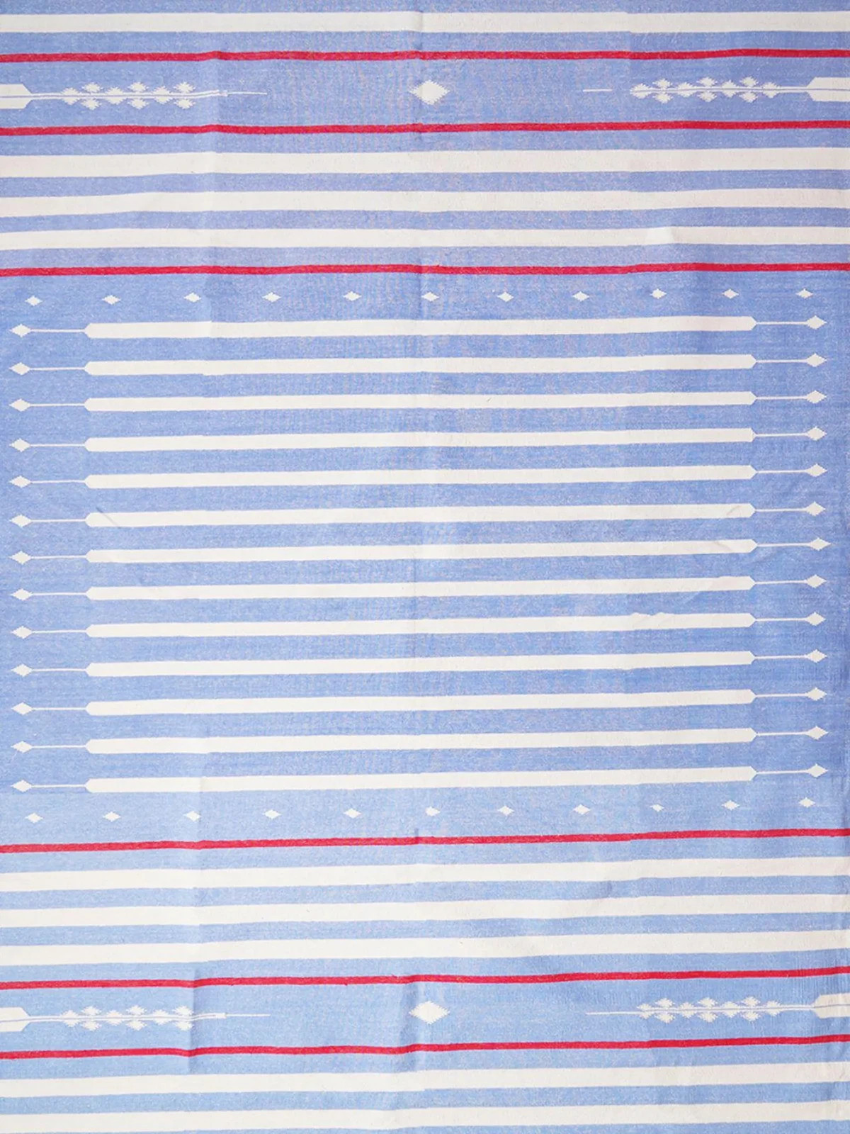 Geometric Handwoven Cotton Rug Color Blue White Red Handmade Design Carpet Rug