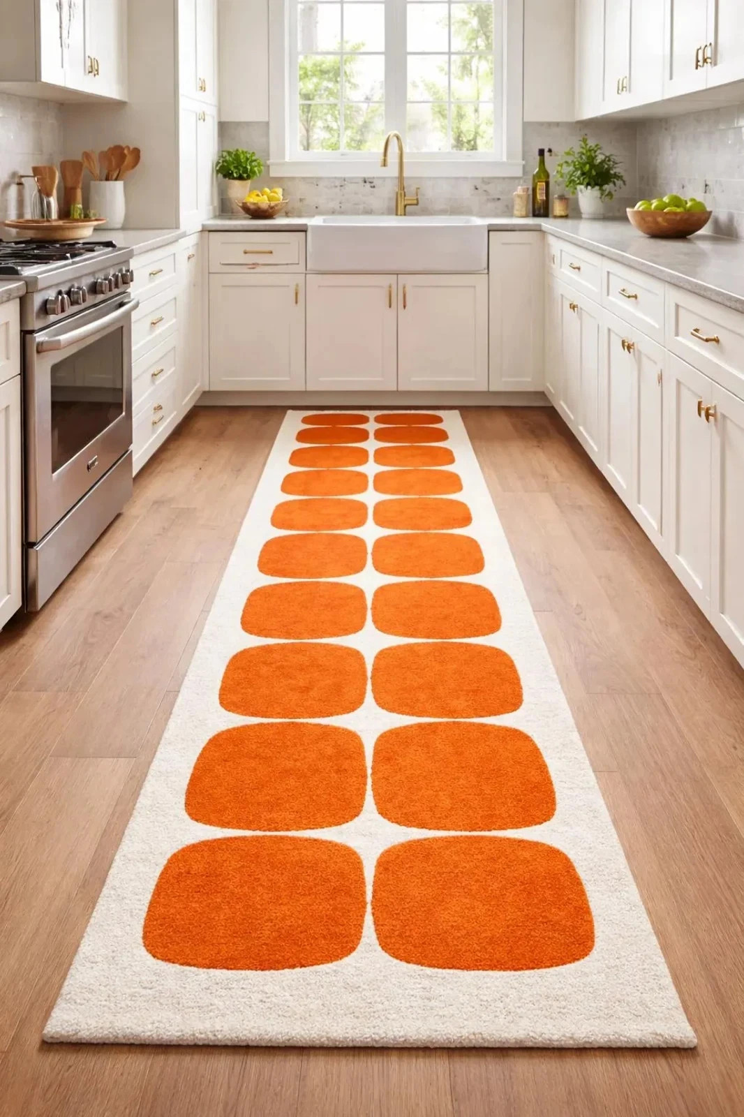Hand Tufted Wool Runner Rug, Modern Orange Geometric Hallway Area Carpet 2×10