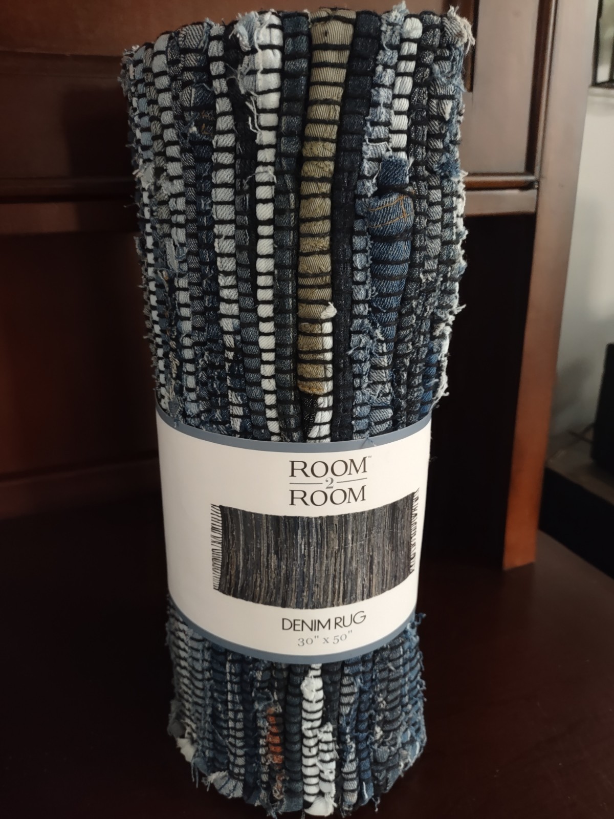 Room 2 Room Dark Blue White Woven Rag Rug Denim Rug 30″ x 50″ New