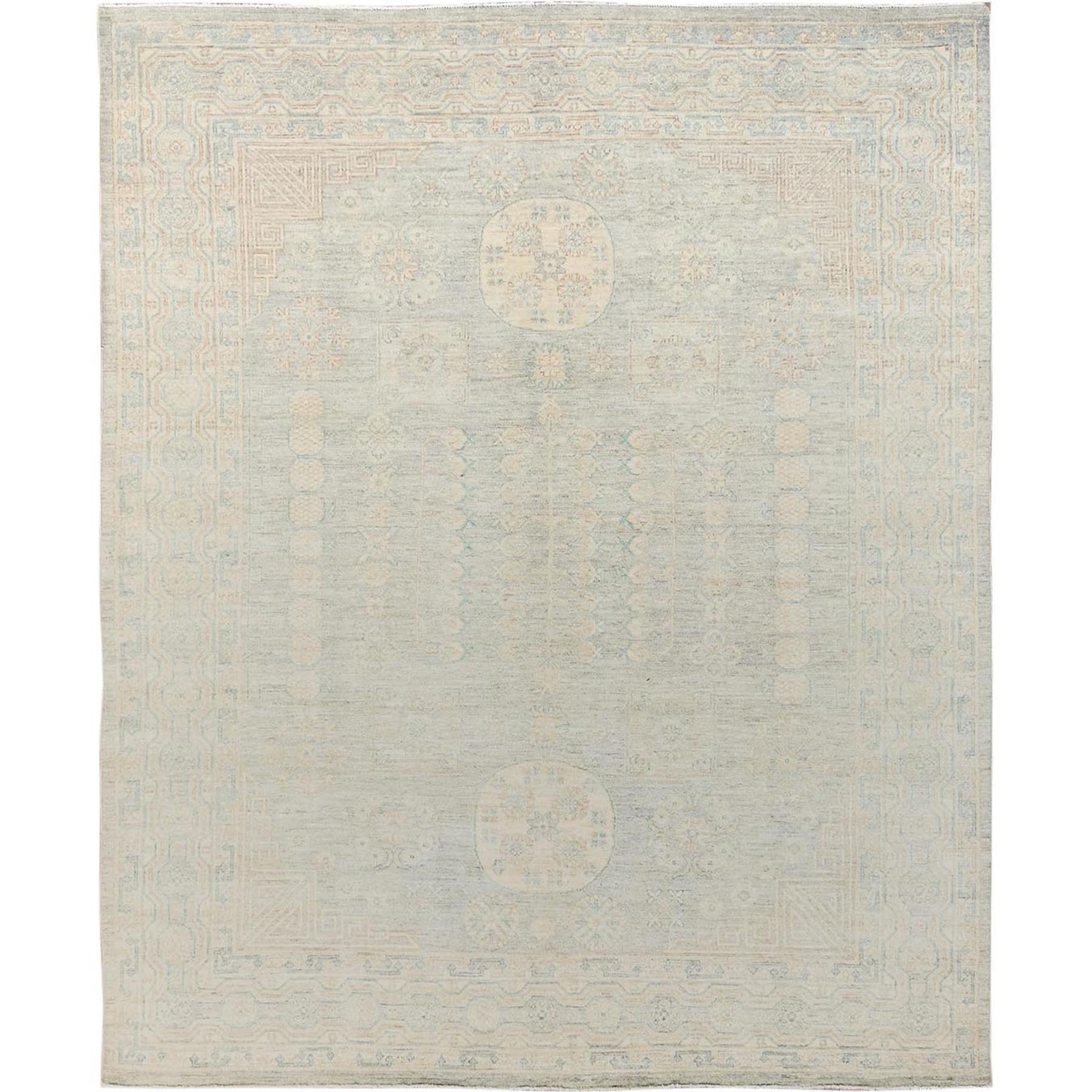 8’x9’7″ Gray Samarkand Design White Wash Peshawar Wool Hand Knotted Rug 1498
