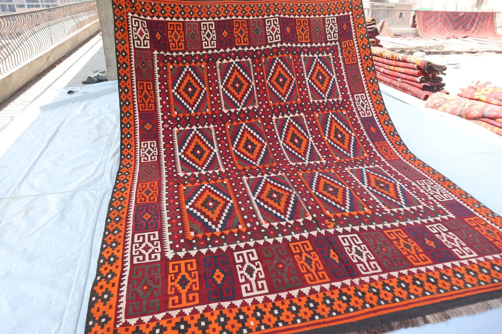 8’6×11’6 ft Large Vintage Turkmen Geometric Kilim Area rug- Handmade Kilim Rug