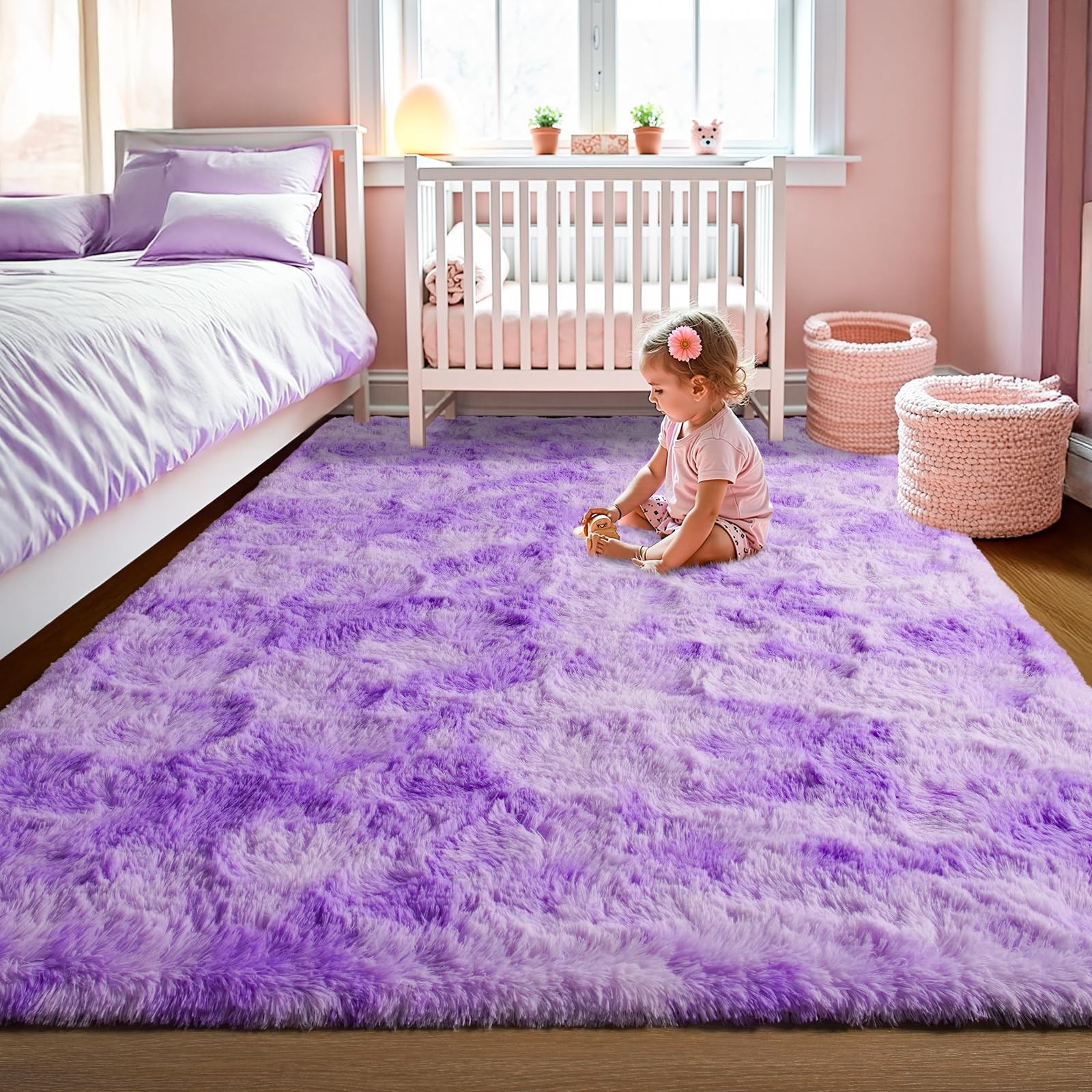 Lochas Luxury Fluffy Rainbow Area Rug For Girls Bedroom 4X6 Soft Fuzzy Kids