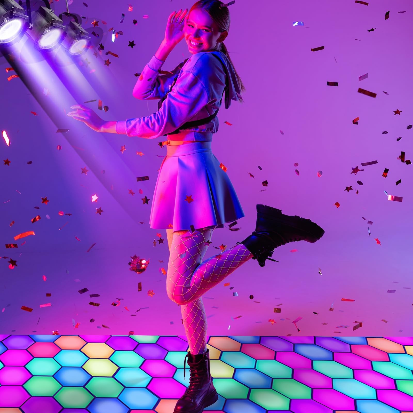 138×59 Inch Glow in the Dark Rug – Neon Party Decorations, UV Reactive Dance Flo