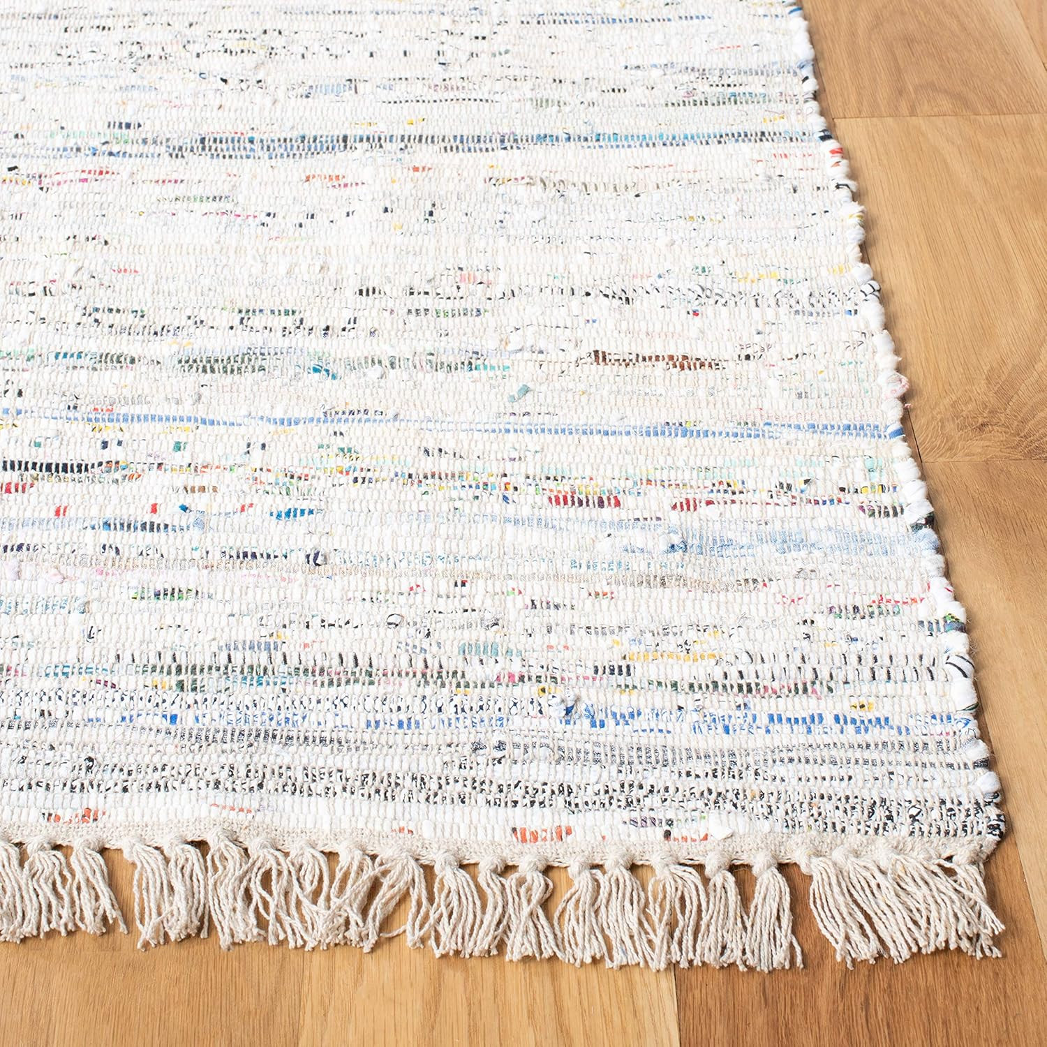 Boho Stripe Rag Rug – 6′ x 9′, Durable Ivory & Multi for High Traffic Areas