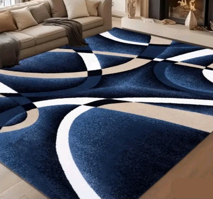 Large Abstract Blue Geometric Rug Handmade Tuft Hess Oil Scarface Dollar 31in