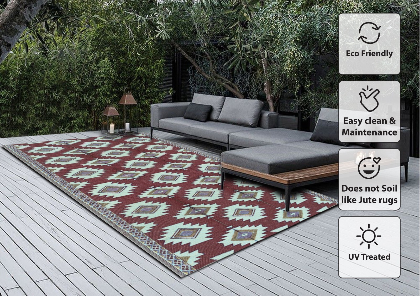B-USA Outdoor Patio Rugs Plastic Straw Rug RV Red, Black, SkyBlue, yellow Color