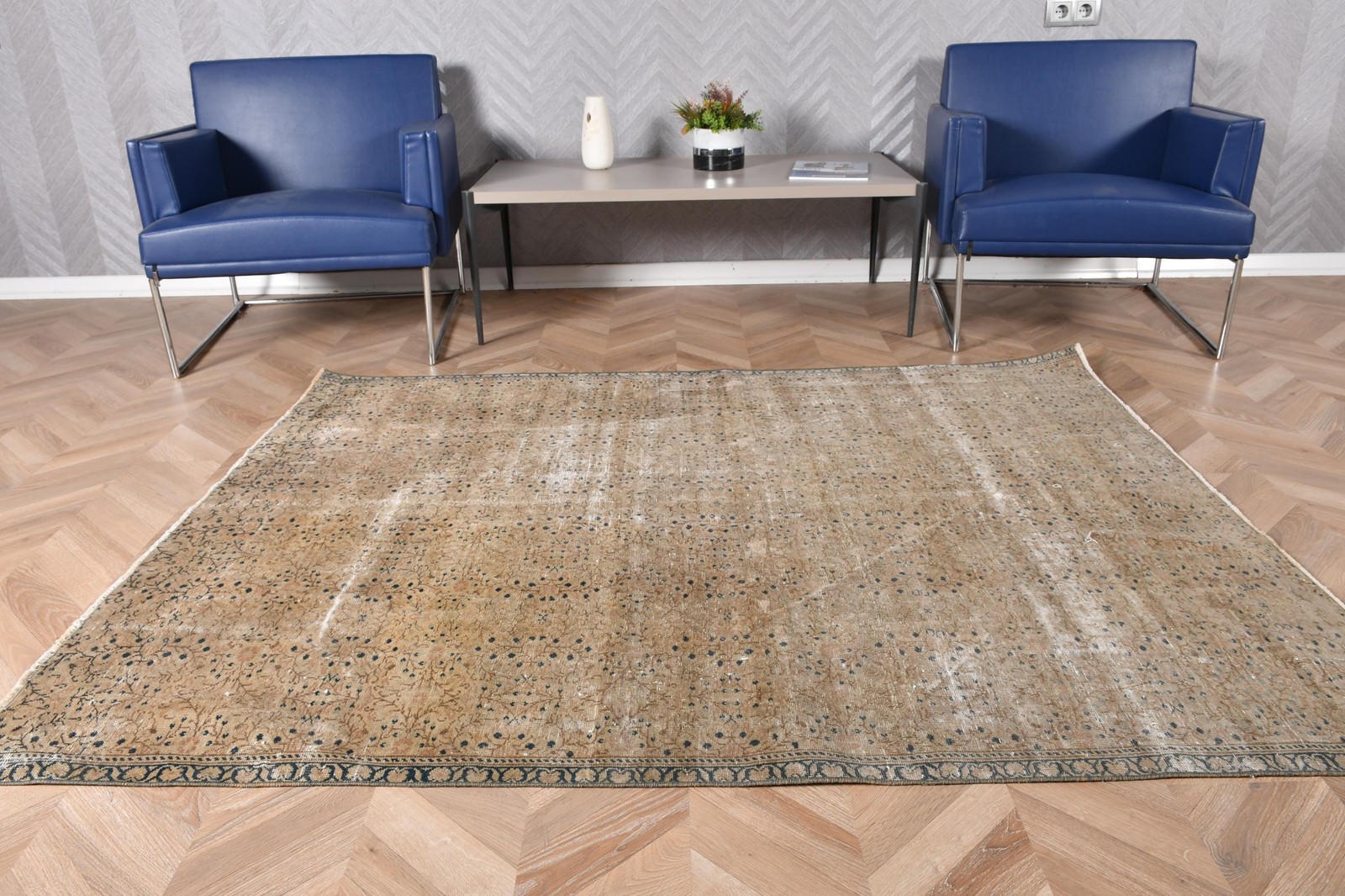 4,9×6,4 ft Rug, Area Turkish Rug, Brown Floral Rug