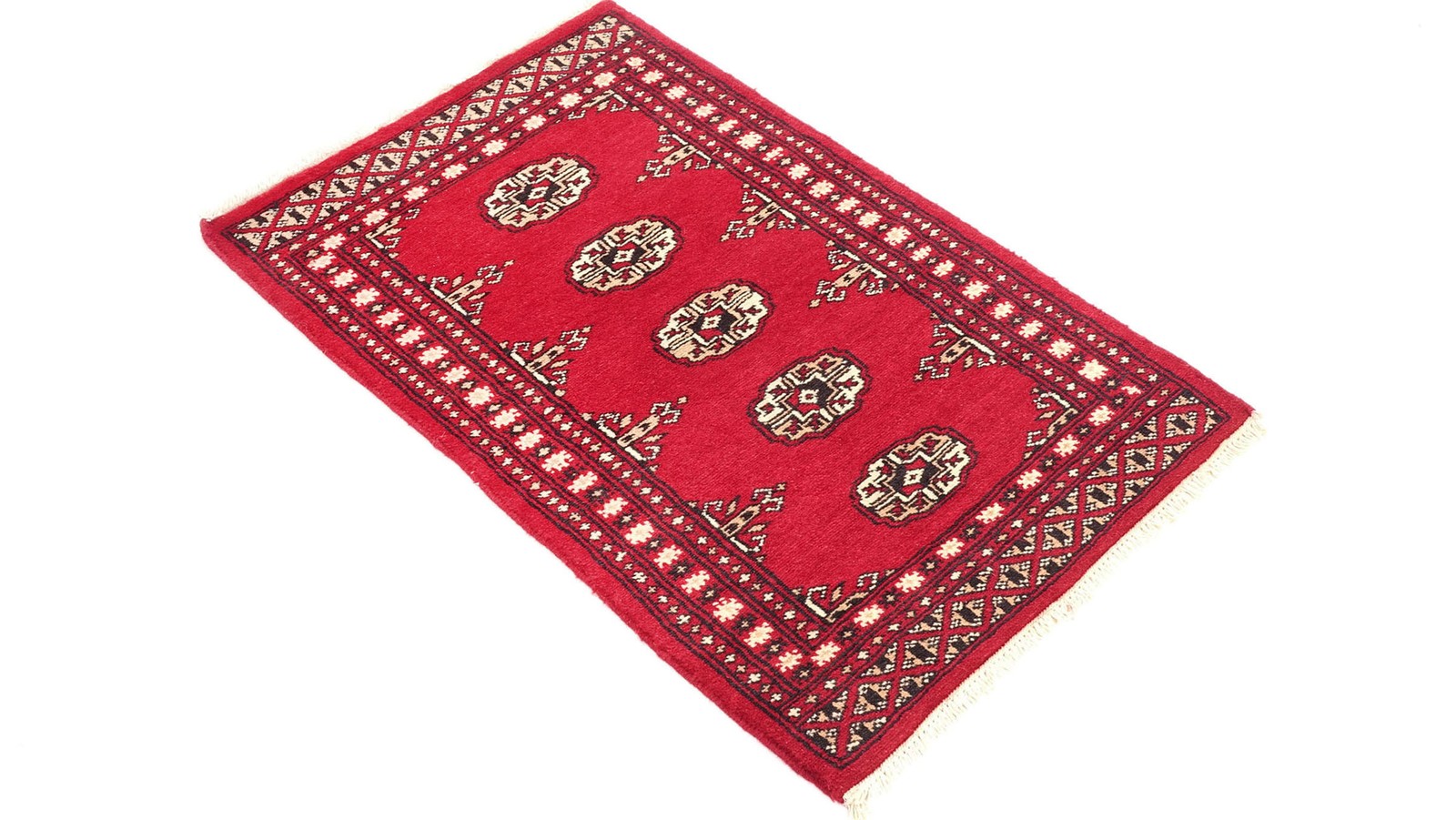 Pakistan Buchara Carpet 60X90 Hand-Knotted Red Geometric Oriental Short Pile